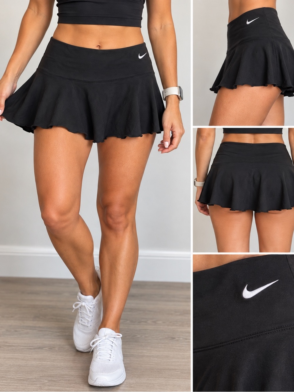 Nike Black Flared Athletic Skort with White Swoosh